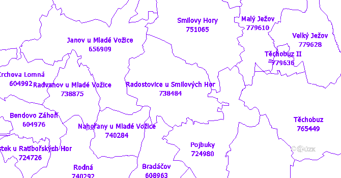 Katastrální mapa Radostovice u Smilových Hor - přehledová mapa katastrálního území