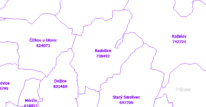 Katastrální mapa Radošice - přehledová mapa katastrálního území
