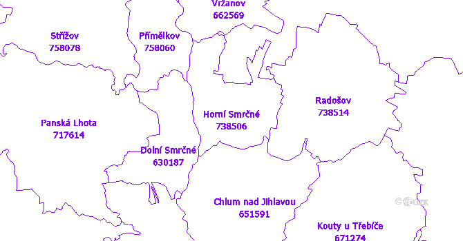 Katastrální mapa Horní Smrčné - přehledová mapa katastrálního území