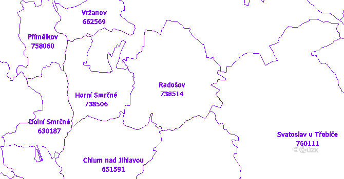 Katastrální mapa Radošov - přehledová mapa katastrálního území