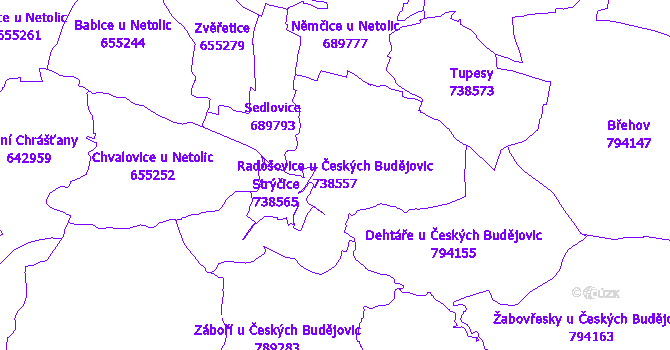Katastrální mapa Radošovice u Českých Budějovic - přehledová mapa katastrálního území