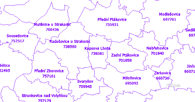 Katastrální mapa Kapsova Lhota - přehledová mapa katastrálního území