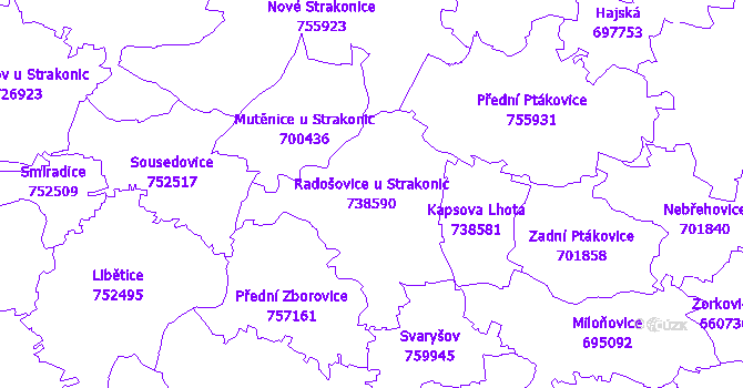 Katastrální mapa Radošovice u Strakonic - přehledová mapa katastrálního území