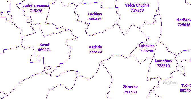 Katastrální mapa Radotín - přehledová mapa katastrálního území