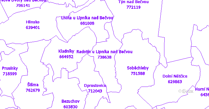 Katastrální mapa Radotín u Lipníka nad Bečvou - přehledová mapa katastrálního území