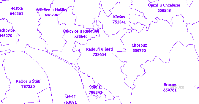 Katastrální mapa Radouň u Štětí - přehledová mapa katastrálního území