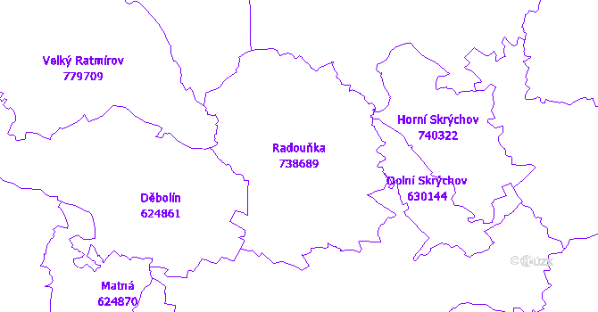 Katastrální mapa Radouňka - přehledová mapa katastrálního území