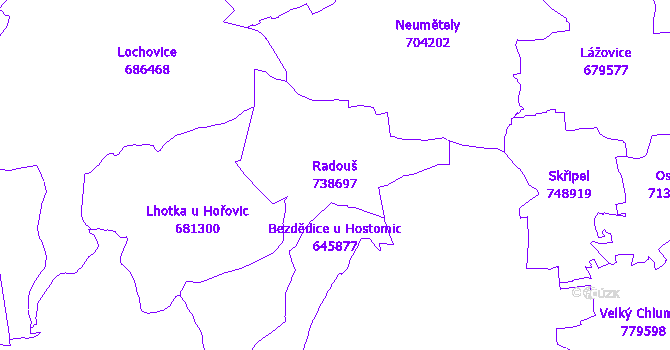 Katastrální mapa Radouš - přehledová mapa katastrálního území