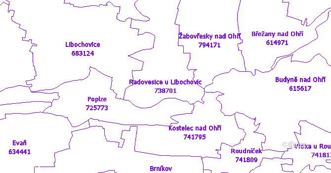 Katastrální mapa Radovesice u Libochovic - přehledová mapa katastrálního území