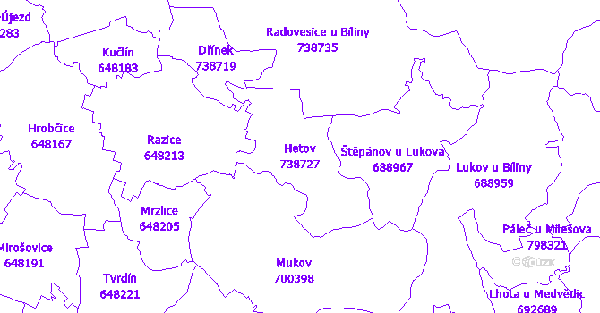 Katastrální mapa Hetov - přehledová mapa katastrálního území