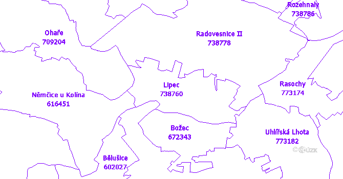 Katastrální mapa Lipec - přehledová mapa katastrálního území