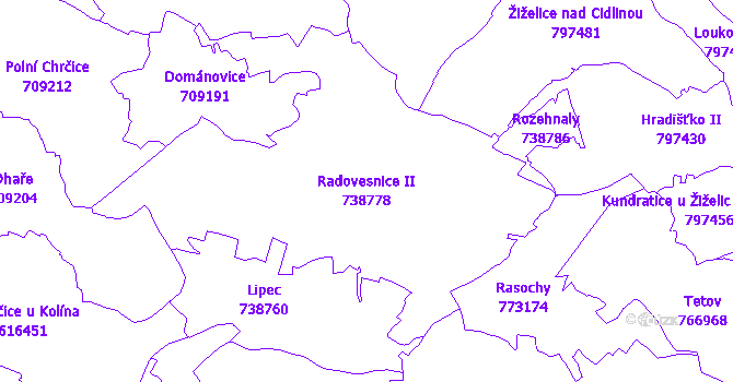 Katastrální mapa Radovesnice II - přehledová mapa katastrálního území