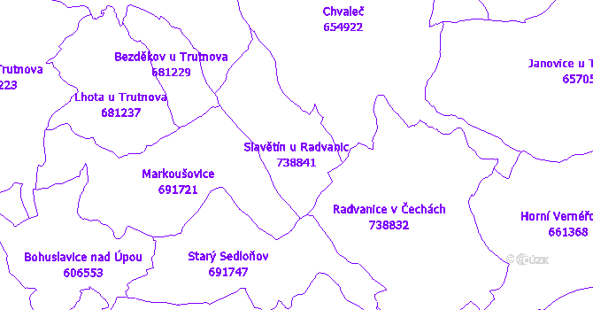 Katastrální mapa Slavětín u Radvanic - přehledová mapa katastrálního území