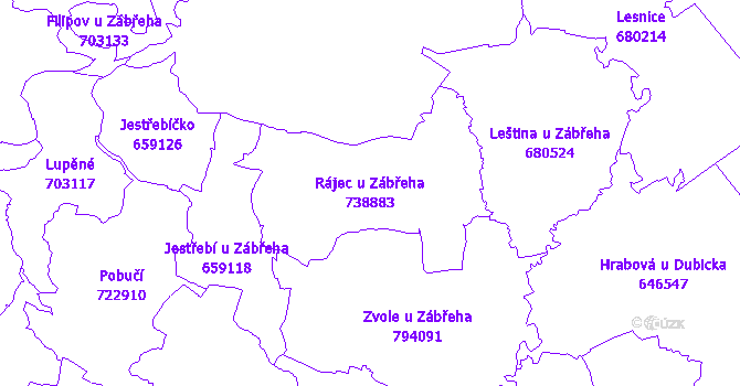 Katastrální mapa Rájec u Zábřeha - přehledová mapa katastrálního území