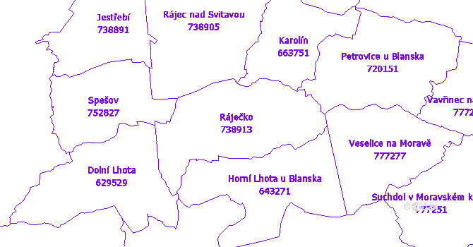 Katastrální mapa Ráječko - přehledová mapa katastrálního území