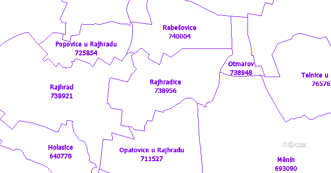 Katastrální mapa Rajhradice - přehledová mapa katastrálního území