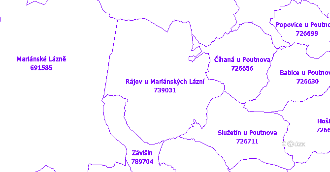 Katastrální mapa Rájov u Mariánských Lázní - přehledová mapa katastrálního území