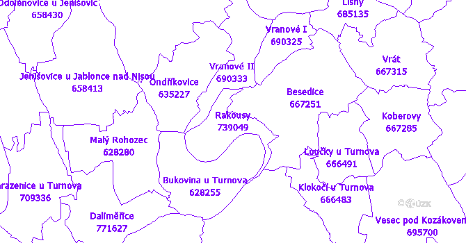 Katastrální mapa Rakousy - přehledová mapa katastrálního území