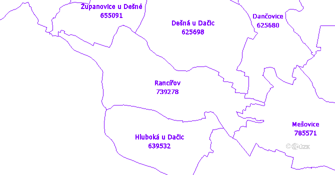 Katastrální mapa Rancířov - přehledová mapa katastrálního území