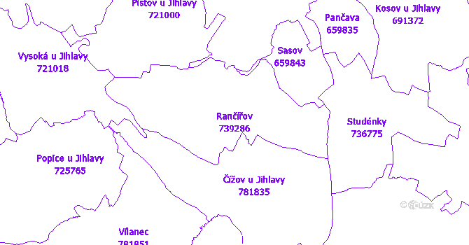 Katastrální mapa Rančířov - přehledová mapa katastrálního území