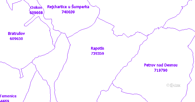 Katastrální mapa Rapotín - přehledová mapa katastrálního území
