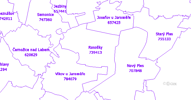 Katastrální mapa Rasošky - přehledová mapa katastrálního území