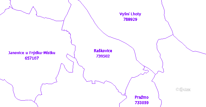 Katastrální mapa Raškovice - přehledová mapa katastrálního území