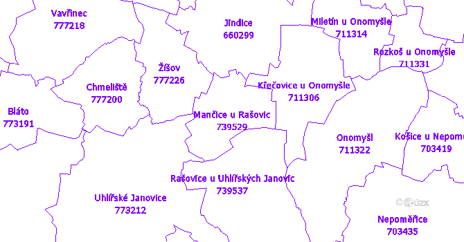 Katastrální mapa Mančice u Rašovic