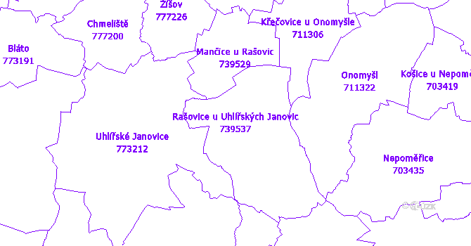 Katastrální mapa Rašovice u Uhlířských Janovic - přehledová mapa katastrálního území
