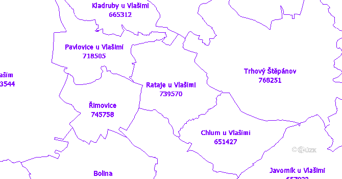 Katastrální mapa Rataje u Vlašimi - přehledová mapa katastrálního území