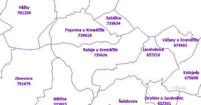 Katastrální mapa Rataje u Kroměříže