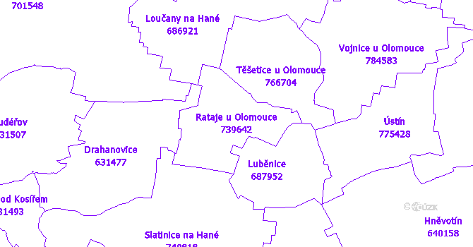 Katastrální mapa Rataje u Olomouce - přehledová mapa katastrálního území