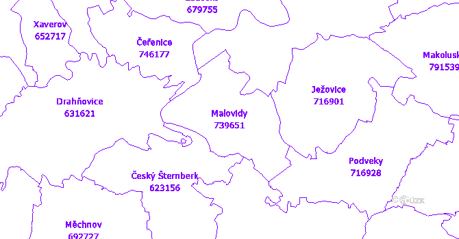 Katastrální mapa Malovidy - přehledová mapa katastrálního území