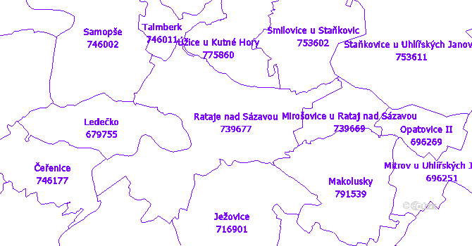 Katastrální mapa Rataje nad Sázavou - přehledová mapa katastrálního území