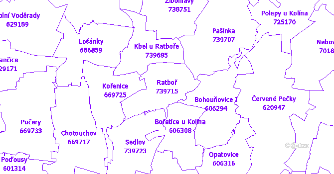 Katastrální mapa Ratboř - přehledová mapa katastrálního území