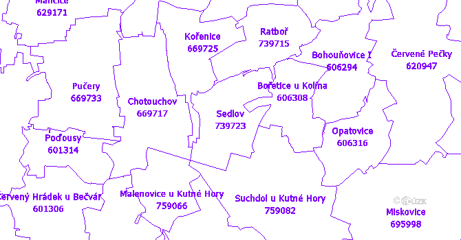 Katastrální mapa Sedlov - přehledová mapa katastrálního území