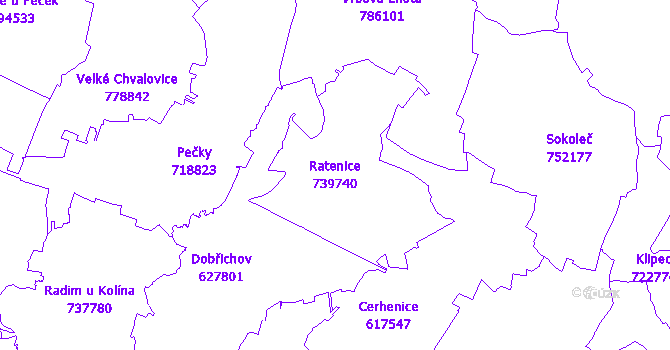 Katastrální mapa Ratenice - přehledová mapa katastrálního území