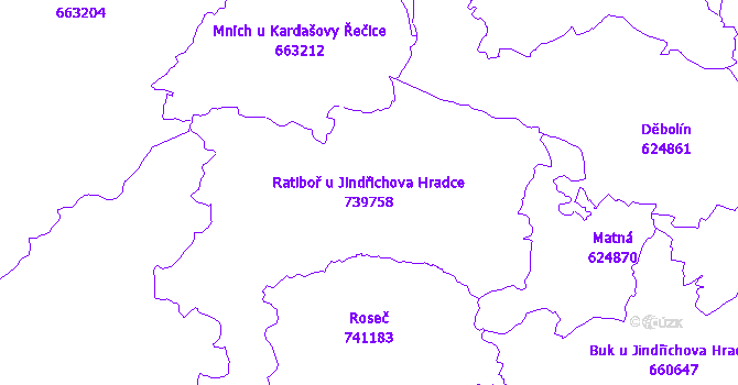 Katastrální mapa Ratiboř u Jindřichova Hradce - přehledová mapa katastrálního území