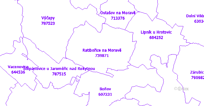 Katastrální mapa Ratibořice na Moravě - přehledová mapa katastrálního území