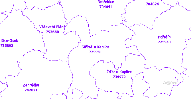 Katastrální mapa Střítež u Kaplice - přehledová mapa katastrálního území