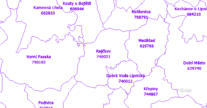 Katastrální mapa Rejčkov - přehledová mapa katastrálního území