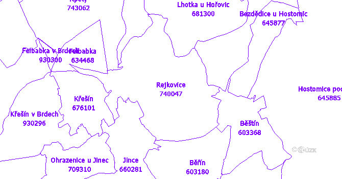 Katastrální mapa Rejkovice - přehledová mapa katastrálního území
