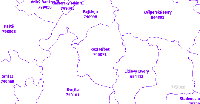 Katastrální mapa Kozí Hřbet - přehledová mapa katastrálního území