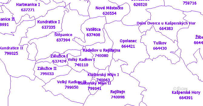 Katastrální mapa Radešov u Rejštejna - přehledová mapa katastrálního území
