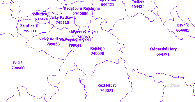 Katastrální mapa Rejštejn - přehledová mapa katastrálního území