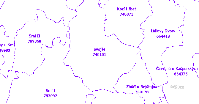 Katastrální mapa Svojše - přehledová mapa katastrálního území