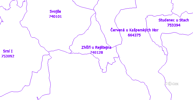 Katastrální mapa Zhůří u Rejštejna - přehledová mapa katastrálního území