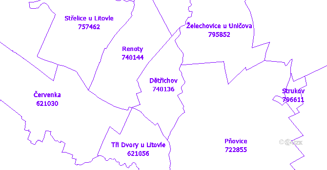 Katastrální mapa Dětřichov - přehledová mapa katastrálního území
