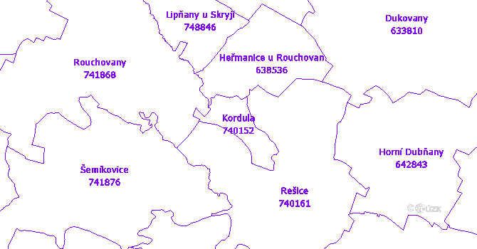Katastrální mapa Kordula - přehledová mapa katastrálního území