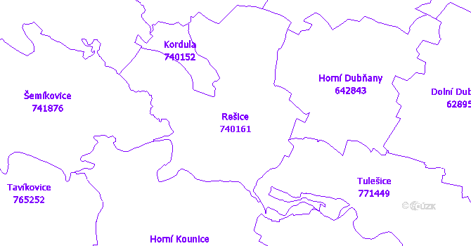Katastrální mapa Rešice - přehledová mapa katastrálního území